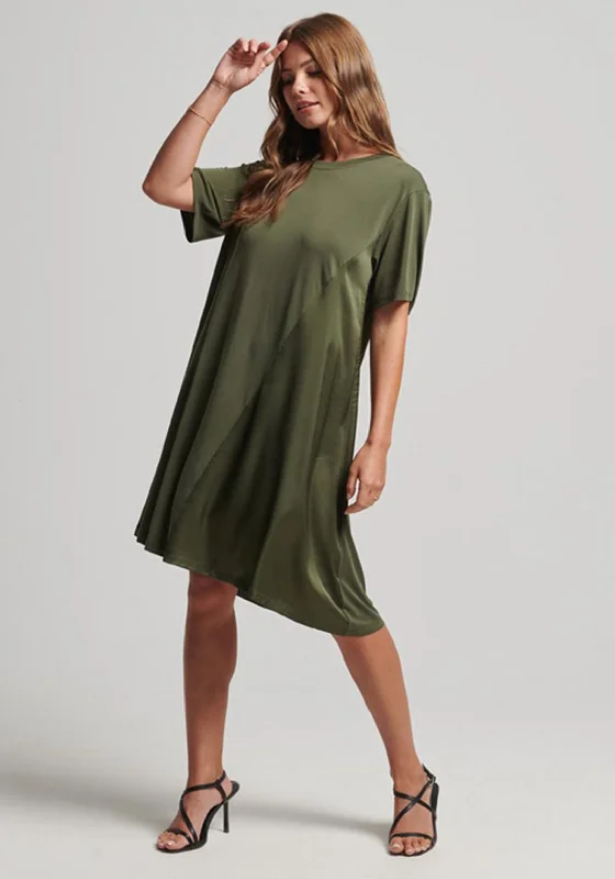 Relaxed-fit Shirt Dress-Superdry Womens Mix Fabric T-Shirt Dress, Green