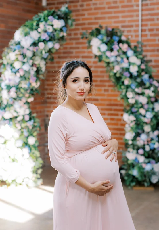 Maternity Dresses for Dinner Dates -Maternity Nursing Maxi Dress with Pockets