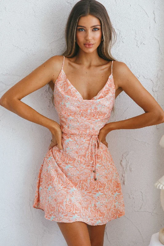 Mini Slip Dress -Pink Slip Dress -Sweet Memories Cowl Neckline Slip Dress Vintage Floral Print Peach