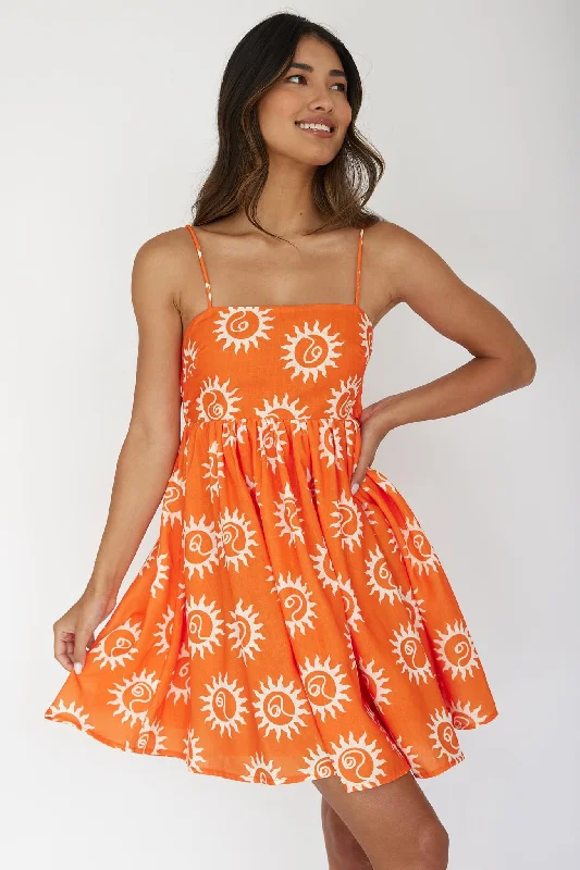 Women's Dress with Scallop Hem-Sweet Solace Back Tie Mini Dress Sun Orange