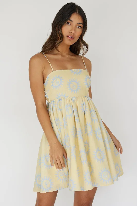 Women's Knitted Mini Dress-Sweet Solace Back Tie Mini Dress Sun Yellow
