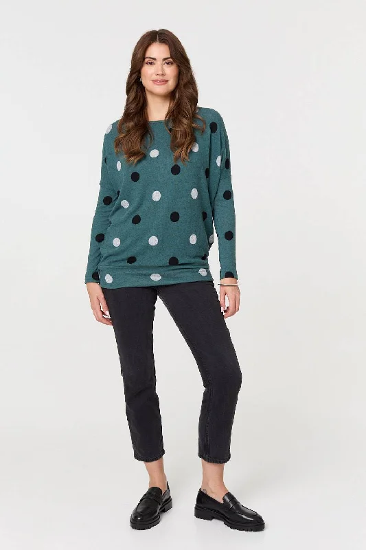 Women's Top for Work -Polka Dot Print Relaxed Sweatshirt