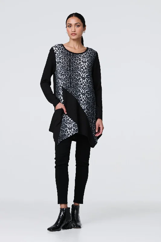 Women's Cami Top -Animal Print Asymmetric Hem Tunic