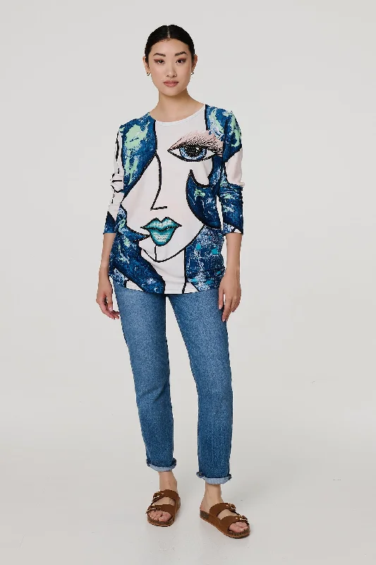 Women's Activewear Long Sleeve T-shirt -Graphic Diamante Print Long Sleeve Top