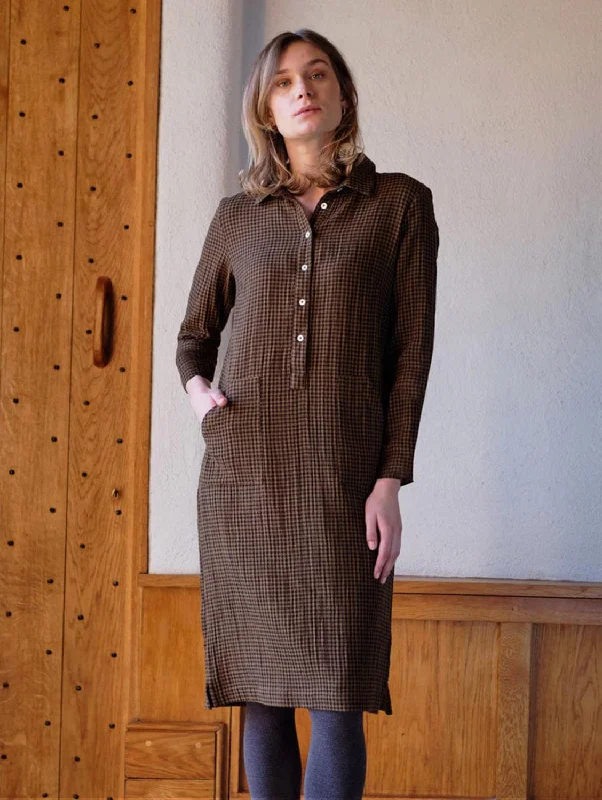 Light-weight Cotton Shirt Dress-Tara Cotton Shirt Dress | Khaki Check