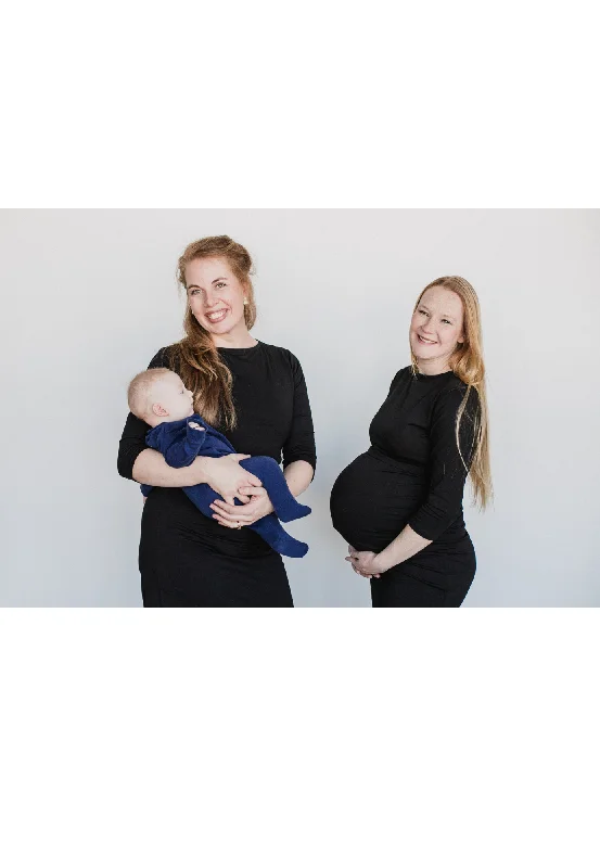 Maternity Dresses with Long Flowing Skirt -Taryn 3/4 Sleeve Maternity & Nursing Dress