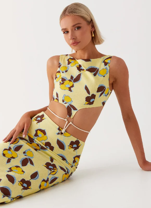 Women's A-line Ruffle Maxi Dress-Taryn Cut Out Maxi Dress - Primrose