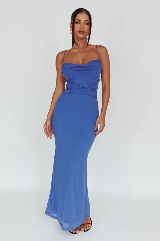 Women's Casual Long Maxi Dress-Teava Laced Waist Maxi Dress Blue