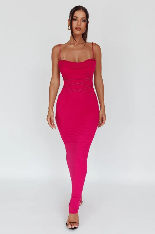 Women's Maxi Dress with Pockets-Teava Laced Waist Maxi Dress Fuchsia