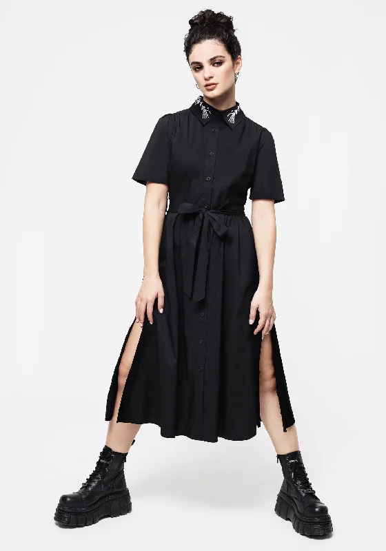 A-line Midi Shirt Dress-Tempora Embroidered Midi Shirt Dress
