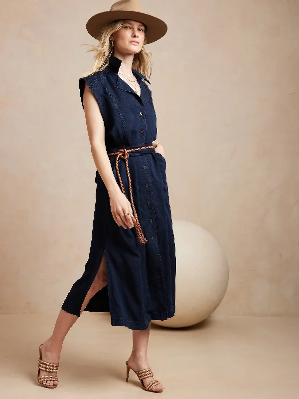 Everyday Printed Shirt Dress-TENCEL™ Midi Shirtdress