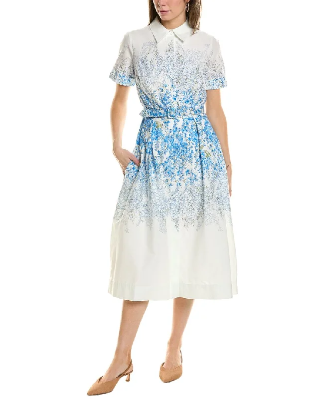 Casual Cotton Shirt Dress-Teri Jon by Rickie Freeman Belted Shirtdress