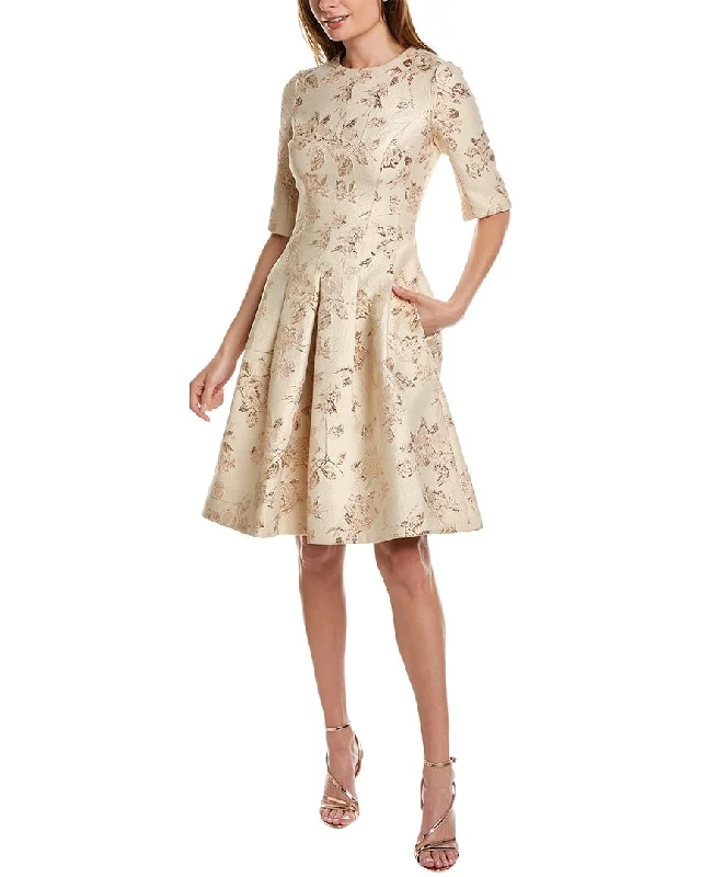 Lace-Up Party Dress for Bold Look -Teri Jon by Rickie Freeman Jacquard Cocktail Dress