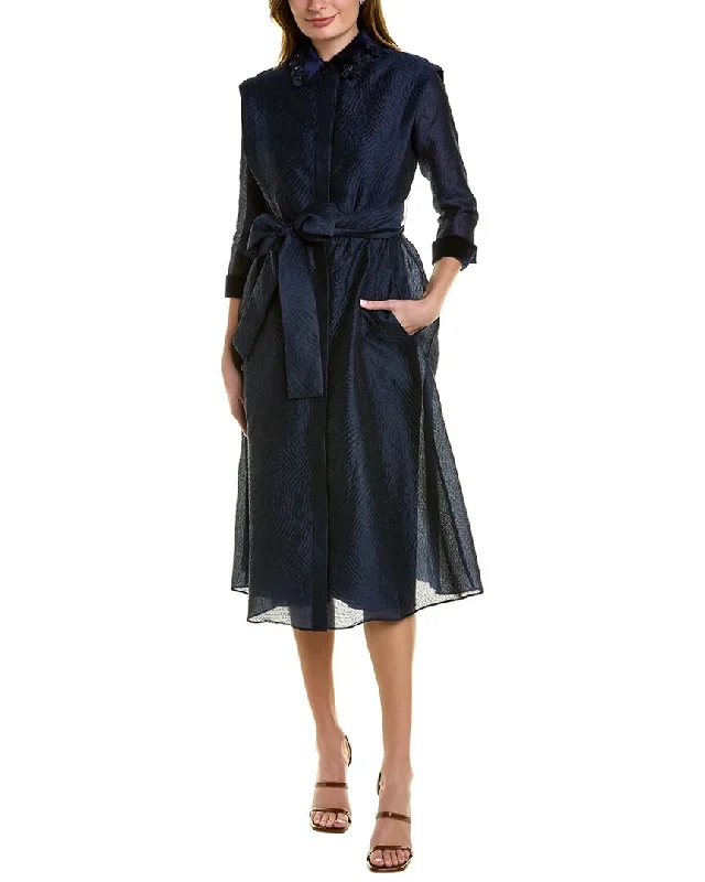 Stretch Cotton Shirt Dress-Teri Jon by Rickie Freeman Jacquard Shirtdress