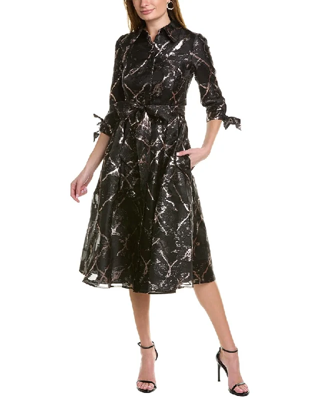 Casual Summer Shirt Dress-Teri Jon by Rickie Freeman Metallic Shirtdress