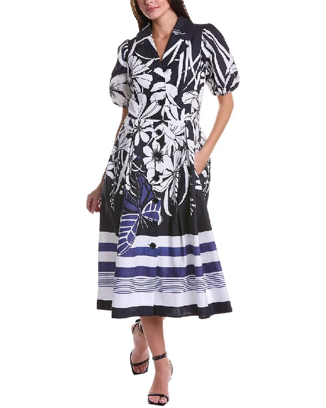 Embroidered Shirt Dress-Teri Jon by Rickie Freeman Midi Shirtdress