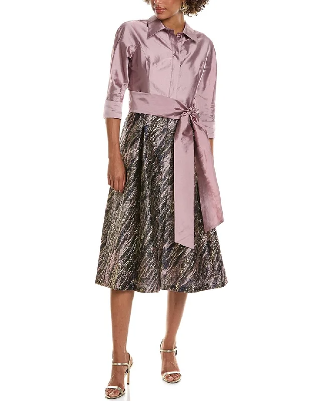 Vintage Print Shirt Dress-Teri Jon by Rickie Freeman Taffeta Shirtdress