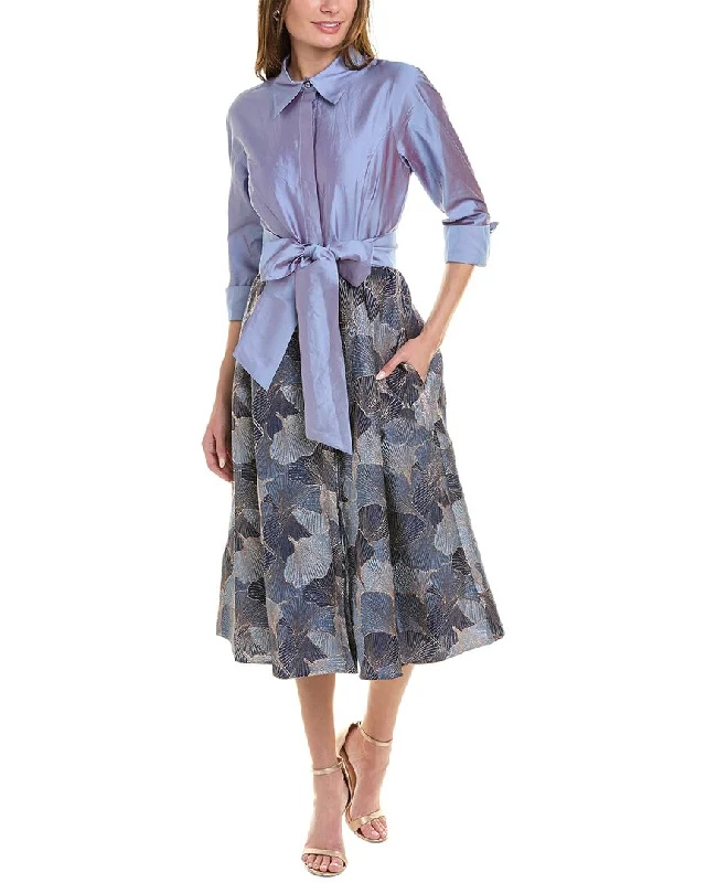 Shift Shirt Dress-Teri Jon by Rickie Freeman Taffeta Shirtdress