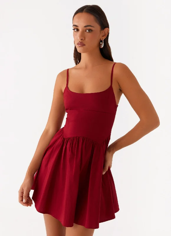 Women's Wide Strap Bodycon Mini Dress-Tesoro Mio Mini Dress - Maroon