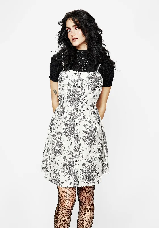 Women's Long Sleeve Velvet Mini Dress-Thalia Mini Apron Dress - Cream