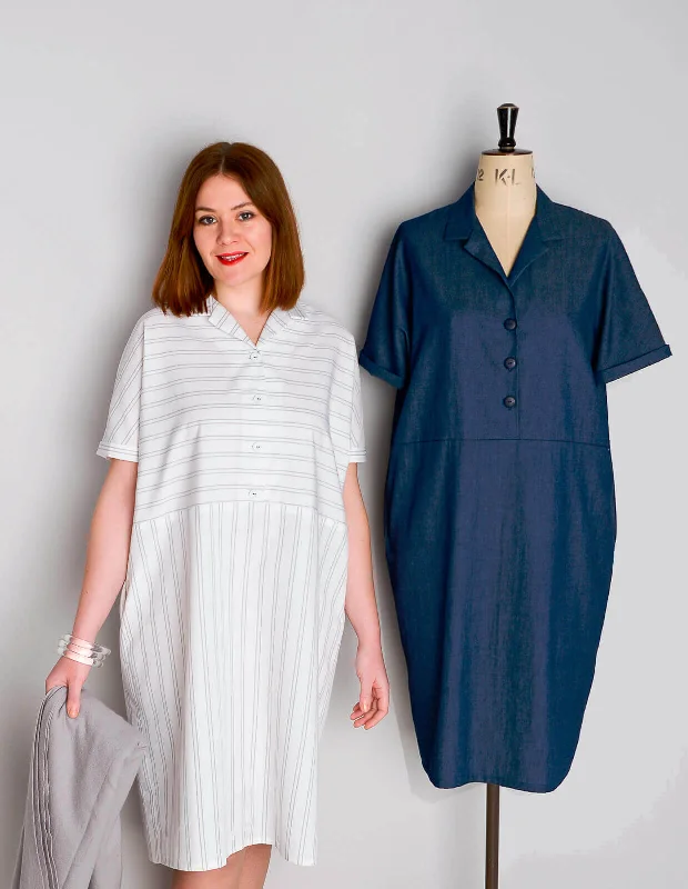 Women's Light Cotton Shirt Dress-The Maker's Atelier Flip Collar Shirt Dress