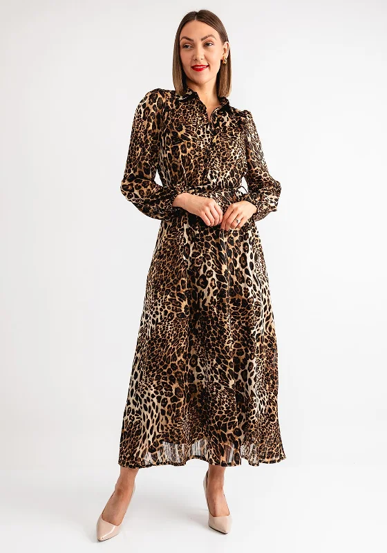 Casual Plaid Shirt Dress for Fall-Serafina Collection Leopard Print Maxi Shirt Dress, Brown Casual Plaid Shirt Dress for Fall-Serafina Collection Leopard Print Maxi Shirt Dress, Brown