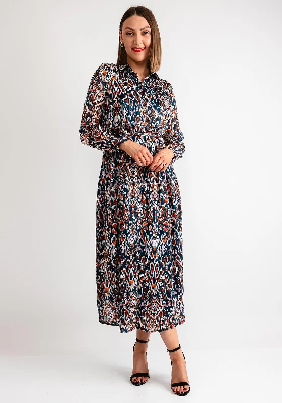 Casual Shirt Dress-Serafina Collection Printed Maxi Shirt Dress, Blue