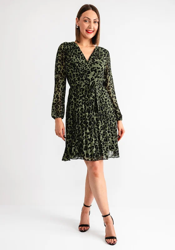 White Satin Wrap Dress for Bridal -Wrap Dress with Polka Dots -Serafina Collection Leopard Pleated Wrap Dress, Green White Satin Wrap Dress for Bridal -Wrap Dress with Polka Dots -Serafina Collection Leopard Pleated Wrap Dress, Green