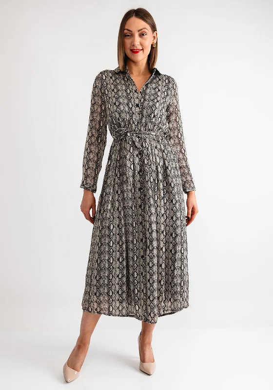 Relaxed Casual Shirt Dress-Serafina Collection Snake Print Shirt Dress, Black