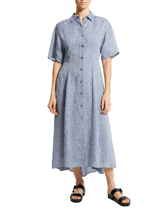 White Short Shirt Dress-Theory Elastic Back Shirtdress