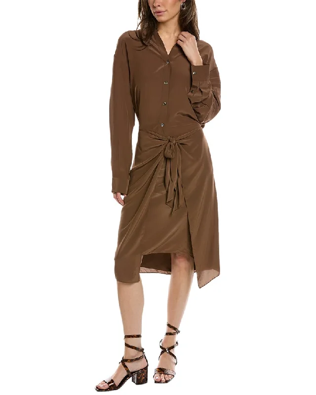 Pleated Shirt Dress with Pockets-Theory Sarong Shirtdress