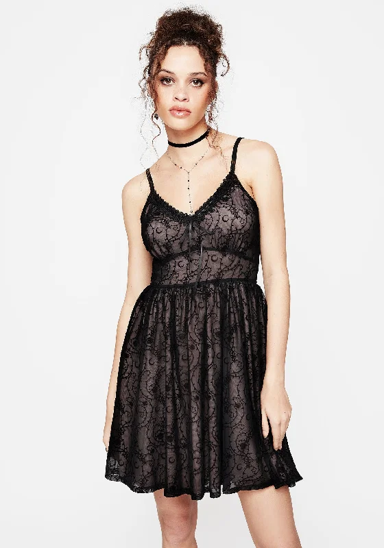 Women's Shift Mini Dress-Thorns Mesh Cami Mini Dress