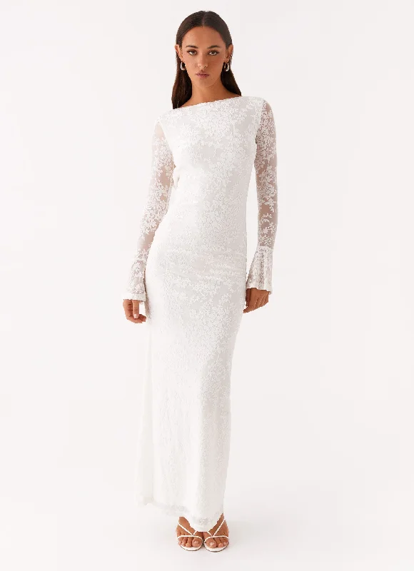 Women's Layered Ruffle Maxi Dress-Thriving Maxi Dress - White