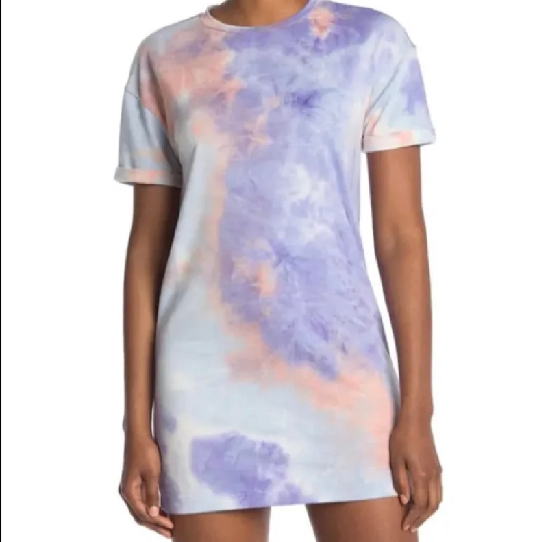 Casual Everyday Shirt Dress-- Tie Dye Crew Neck T-Shirt Dress