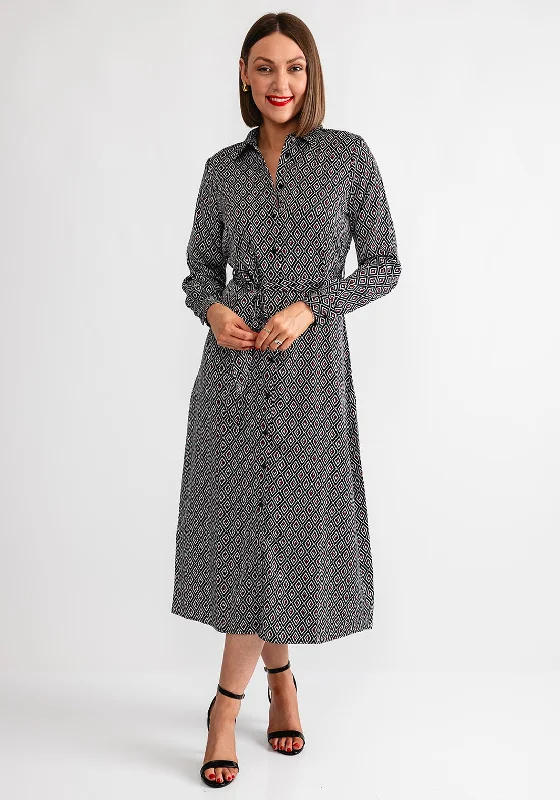 Casual Denim Shirt Dress-Tiffosi Sodade Geo Print Midi Shirt Dress, Black