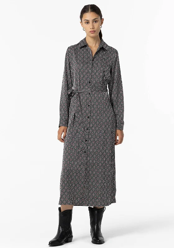 Striped Shirt Dress-Tiffosi Sodade Geo Print Midi Shirt Dress, Blue