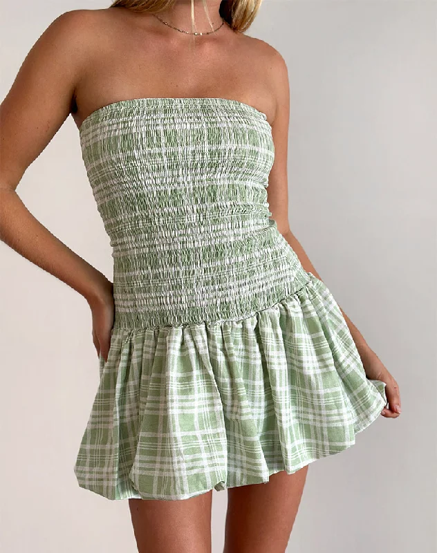 Women's Ruffle Mini Dress-Tilikum Mini Dress in Table Cloth Neo Mint