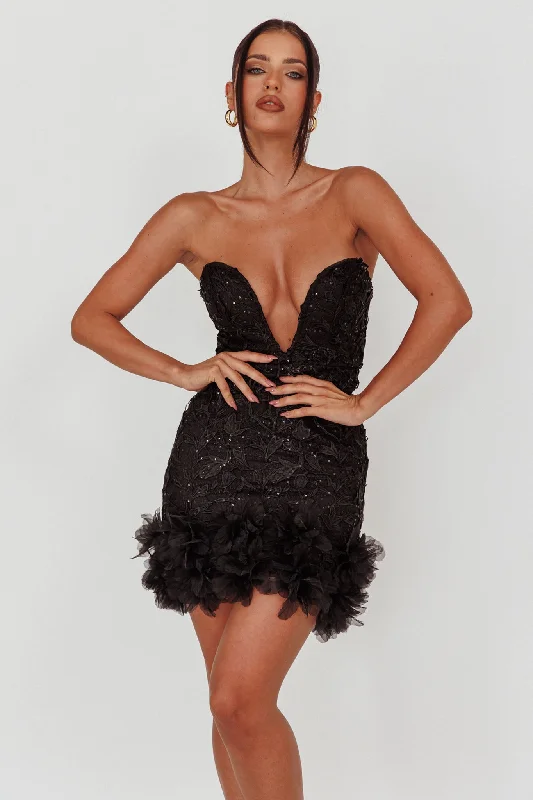 Women's Sequin Back Mini Dress-Time Of My Life Applique Mini Dress Black