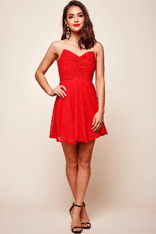 Stretchy Party Dress for Comfortable Fit -Tinseltown Ruched Party Dress Red