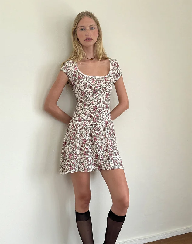 Women's Draped Mini Dress-Tipani Mini Dress in Vintage Bloom Ivory