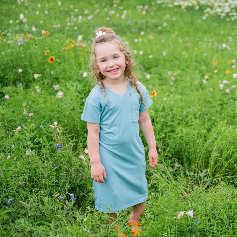 Trendy Women's Casual Shirt Dress-Toddler T-Shirt Dress in Dusty Blue