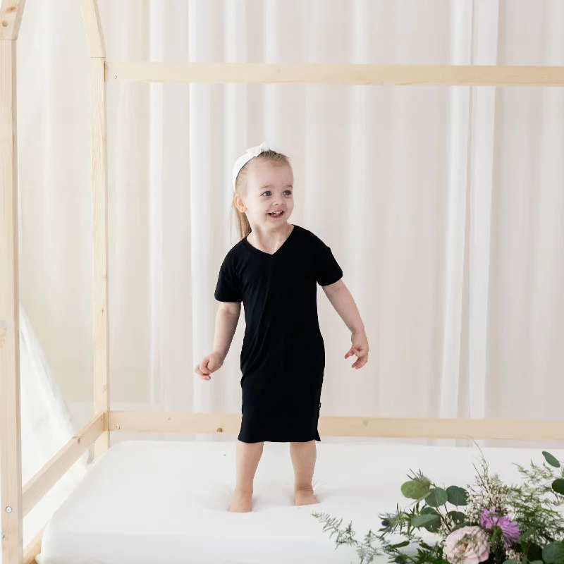 Women's A-line Check Shirt Dress-Toddler T-Shirt Dress in Midnight