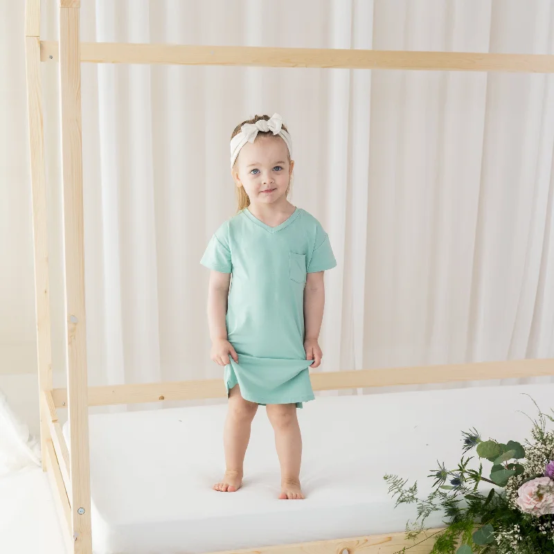 Simple V-neck Shirt Dress for Women-Toddler T-Shirt Dress in Wasabi