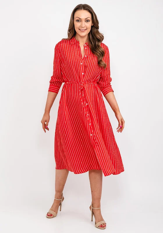 Women's Comfortable Shirt Dress for Fall-Tommy Hilfiger Womens Stripped Rope Print Midi Shirt Dress, Red