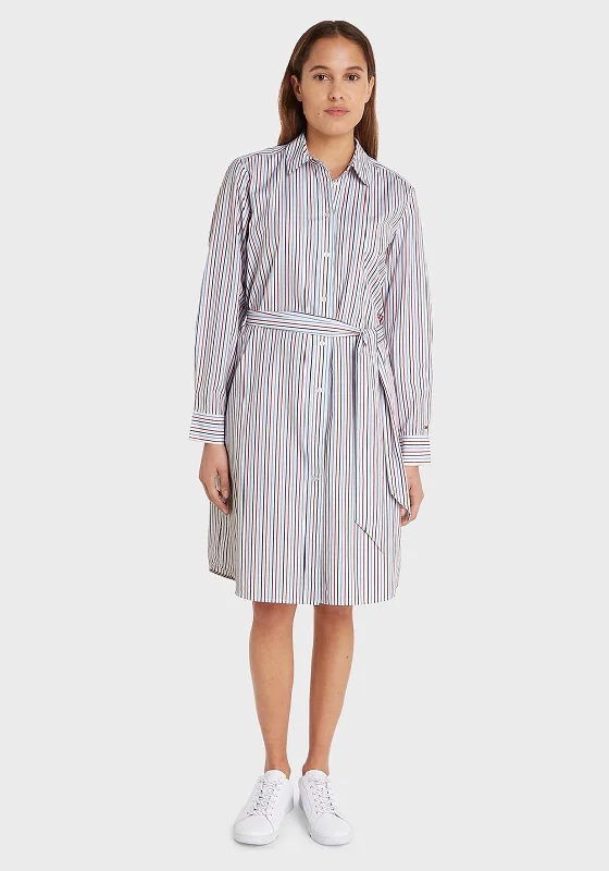 Casual Beach Shirt Dress-Tommy Hilfiger Womens Striped Mini Shirt Dress, White Multi