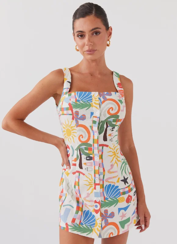 Women's Embellished Bodycon Mini Dress-Tori Linen Mini Dress - Summer Palm