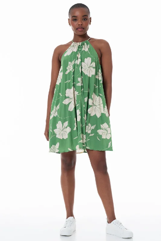 Women's Oversized Sleeve Midi Dress-Trapeze Dress _ 152147 _ Green