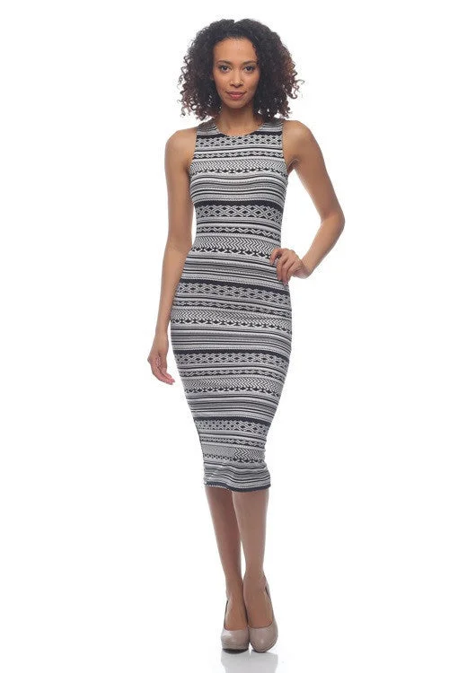 Women's Bodycon Dress with Open Back -Tribal Print Bodycon Dress