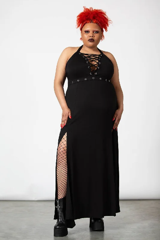 Women's Knit Maxi Dress-Tristania Maxi Halter Dress [PLUS]