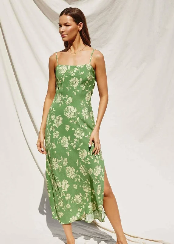 Women's Sleeveless Floral Maxi Dress-Tropical Dream Maxi Dress - Flora Fern